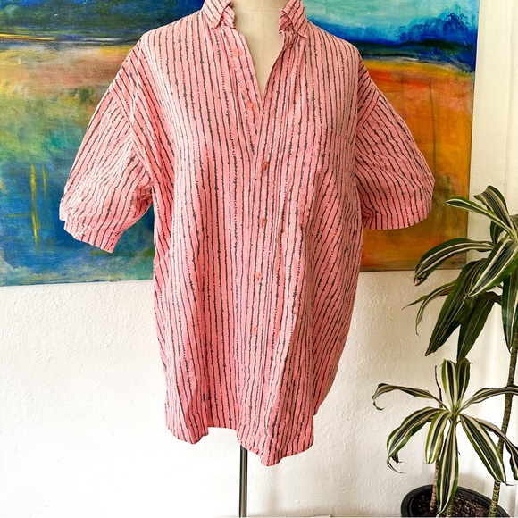 Vintage Mens 1980s Shore Club Peach & Charcoal Retro Surf Button Down Shirt - Picture 1 of 8